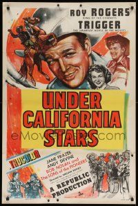 7z929 UNDER CALIFORNIA STARS 1sh '48 art of Roy Rogers & Trigger, Jane Frazee, Andy Devine!