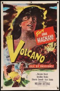 7z947 VOLCANO 1sh 1951 art of lava-hot lovers Anna Magnani & Rossano Brazzi!