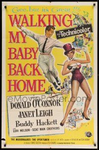 7z948 WALKING MY BABY BACK HOME 1sh '53 artwork of dancing Donald O'Connor & sexy Janet Leigh!