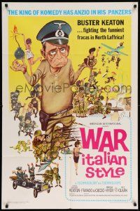 7z950 WAR ITALIAN STYLE 1sh '66 Due Marines e un Generale, cartoon art of Buster Keaton as Nazi!