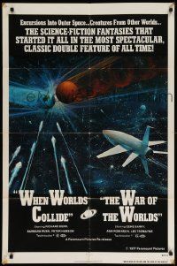 7z965 WHEN WORLDS COLLIDE/WAR OF THE WORLDS 1sh '77 cool sci-fi art of rocket in space by Berkey!