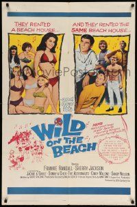 7z973 WILD ON THE BEACH 1sh '65 Frankie Randall, Sherry Jackson, Sonny & Cher, teen rock & roll!