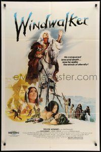 7z979 WINDWALKER 1sh '80 cool art of Native American Indian Trevor Howard & cast by Joseph Smith!