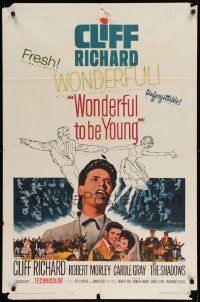 7z988 WONDERFUL TO BE YOUNG 1sh '62 close up of Cliff Richard, Robert Morley, rock 'n' roll!