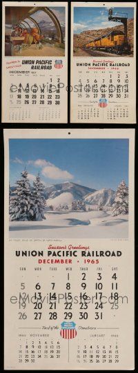 8a025 LOT OF 3 UNION PACIFIC RAILROAD CALENDARS '65-67 with cool train images for each month!