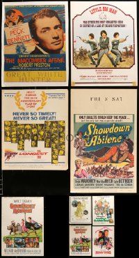 8a030 LOT OF 9 MOSTLY FOLDED MOSTLY TRIMMED WINDOW CARDS '40s-60s a variety of movie images!