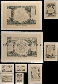 8a024 LOT OF 9 FRENCH LINENBACKED BOOK PAGES 1840s cool art of 175-year-old maps!