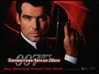 8b095 TOMORROW NEVER DIES teaser DS British quad '97 super close Pierce Brosnan as James Bond 007!