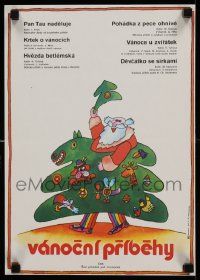 8b190 VANOCNI PRIBEHY Czech 12x17 '80 Satna Claus and Christmas tree by Jan Tomanek!