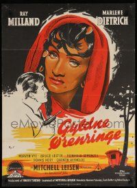 8b545 GOLDEN EARRINGS Danish '49 artwork of sexy gypsy Marlene Dietrich & Ray Milland by Stilling!