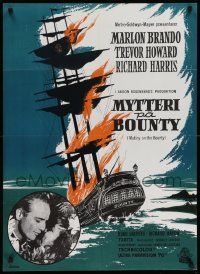 8b570 MUTINY ON THE BOUNTY Danish 1962 Marlon Brando, cool art of burning ship by Lettorp!
