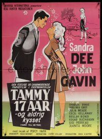 8b592 TAMMY TELL ME TRUE Danish '63 different romantic art of Sandra Dee about to kiss John Gavin!