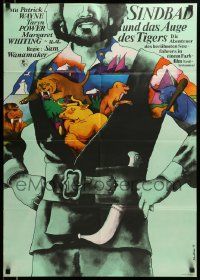 8b072 SINBAD & THE EYE OF THE TIGER East German 23x32 '78 Harryhausen, cool Schallman fantasy art!