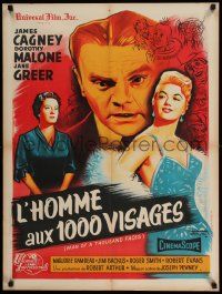 8b231 MAN OF A THOUSAND FACES French 24x32 '58 James Cagney as Lon Chaney Sr, artwork by Bonneaud!
