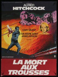 8b235 NORTH BY NORTHWEST French 23x31 R82 Grant, Saint, Hitchcock, art by Lynch Guillotin!