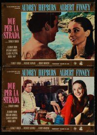 8b421 TWO FOR THE ROAD set of 2 Italian 18x27 pbustas '67 sexy Audrey Hepburn & Albert Finney!