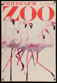 8b514 ZWIEDZAJCIE ZOO Polish 26x38 '67 wonderful art of flamingos by Swierzy!