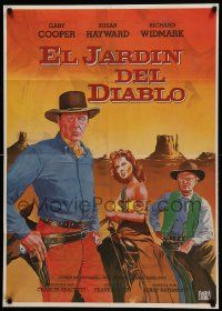 8b111 GARDEN OF EVIL Spanish '55 Soligo art of Gary Cooper, Susan Hayward & Richard Widmark
