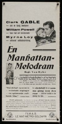 8b025 MANHATTAN MELODRAMA Swedish stolpe '34 Myrna Loy, Clark Gable & William Powell, different!