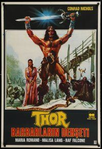 8b302 THOR THE CONQUEROR Turkish '84 Conan rip-off, cool different sword & sorcery art!