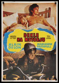 8b771 GIRL ON A MOTORCYCLE Yugoslavian 19x27 '68 different sexy biker Marianne Faithfull & Delon!