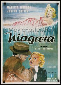 8b800 NIAGARA Yugoslavian 19x26 R80s artwork of gigantic sexy Marilyn Monroe on famous waterfall!