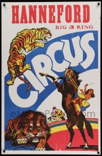 8c177 HANNEFORD CIRCUS 28x42 circus poster '60s big 3 ring vertical style!