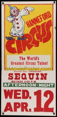 8c169 HANNEFORD CIRCUS 21x28 circus poster '60s full-length art of laughing clown!