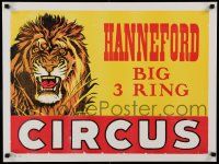 8c173 HANNEFORD CIRCUS 21x28 circus poster '60s wonderful art of growling lion!