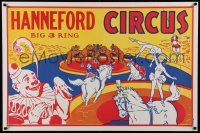 8c178 HANNEFORD CIRCUS horizontal 28x42 circus poster '60s big 3 ring horizontal style!