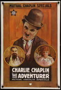 8c588 ADVENTURER 20x29 commercial poster '80s cool art of Charlie Chaplin, Edna Purviance!