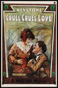 8c603 CRUEL CRUEL LOVE 23x35 commercial poster '71 romantic art of Charlie Chaplin & Minta Durfee!