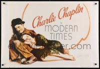 8c667 MODERN TIMES 26x38 German commercial poster '90s Tramp Charlie Chaplin w/Paulette Goddard!