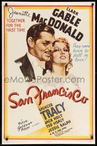8c691 SAN FRANCISCO 23x35 commercial poster '71 Clark Gable & sexy Jeanette MacDonald together!