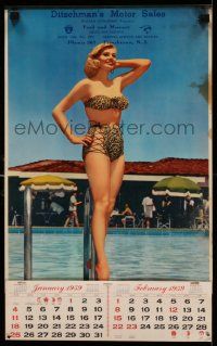 8c158 ANITA EKBERG calendar page '59 wonderful full-length poolside image in leopard skin bikini!