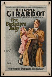 8c008 BACHELOR'S BABY 20x30 stage poster 1909 stone litho art of girl asking papa to hug her!