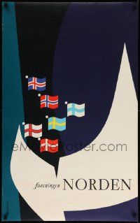 8c189 FORENINGEN NORDEN 25x39 Danish special '60s cool artwork of many flags!