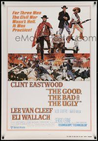 8c738 GOOD, THE BAD & THE UGLY REPRO 27x39 special '80s Eastwood, Cleef, Wallach, Leone