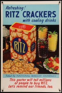 8c521 RITZ CRACKERS 28x42 advertising poster '40 the snack with drinks and sides!