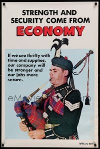8c350 STRENGTH & SECURITY COME FROM ECONOMY 24x37 motivational poster '72 man playing the bagpipes