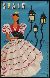 8c139 SPAIN 24x39 Spanish travel poster '50s cool Georget art of women in great dress!
