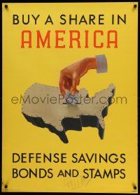 8c079 BUY A SHARE IN AMERICA 28x40 WWII war poster '41 Henry Billings art of U.S. as coin bank!