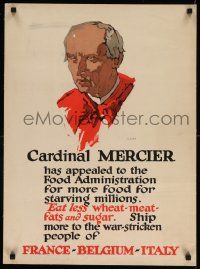 8c042 CARDINAL MERCIER 21x28 WWI war poster '17 more food for starving millions, art by Illion!