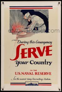 8c090 DURING THIS EMERGENCY SERVE YOUR COUNTRY 28x42 WWII war poster '42 art of sailor welding!