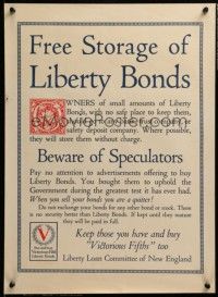 8c045 FREE STORAGE OF LIBERTY BONDS 16x22 WWI war poster '18 don't quit & sell to speculators!