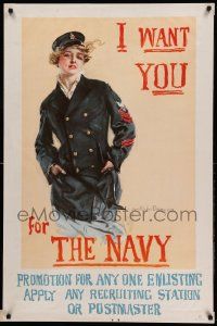 8c049 I WANT YOU FOR THE NAVY 27x41 WWI war poster '17 Howard Chandler Christy female sailor art!