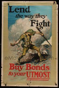 8c054 LEND THE WAY THEY FIGHT 27x41 WWI war poster '16 best Ashe art of soldier throwing grenade!