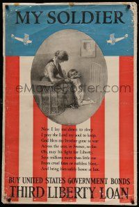 8c056 MY SOLDIER 28x42 WWI war poster '17 art of child saying wartime version of child's prayer!