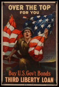 8c058 OVER THE TOP FOR YOU 20x30 WWI war poster '18 great patriotic art by Sidney H. Riesenberg!