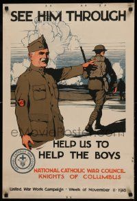 8c063 SEE HIM THROUGH 20x30 WWI war poster '18 National Catholic War Council, art by Burton Rice!